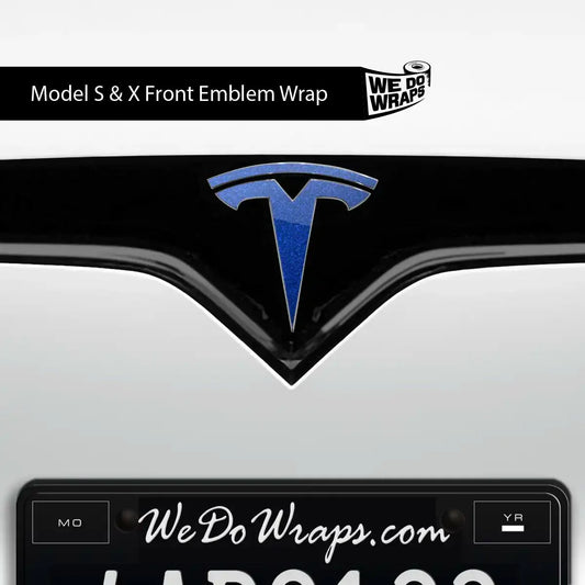3M Deep Blue Metallic Tesla Emblem Decals (Front + Back) | Model X