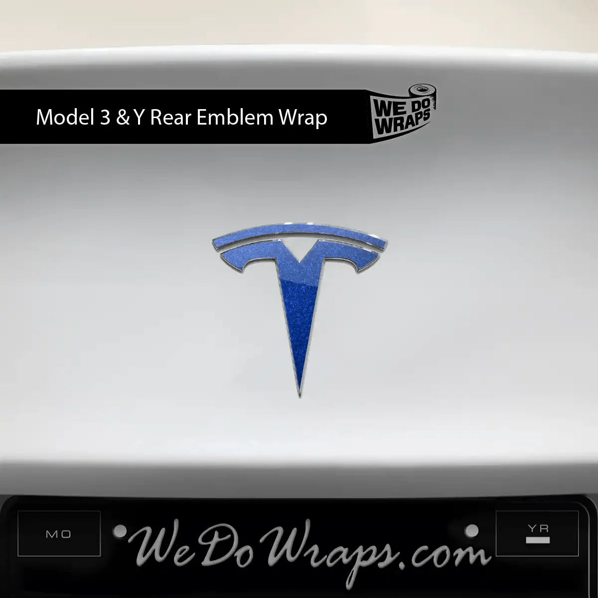 3M Deep Blue Metallic Tesla Emblem Decals (Front + Back) | Model 3
