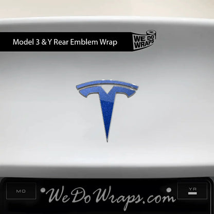 3M Deep Blue Metallic Tesla Emblem Decals (Front + Back) | Model Y