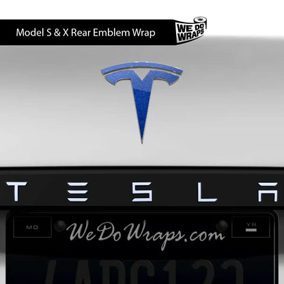 3M Deep Blue Metallic Tesla Emblem Decals (Front + Back) | Model S