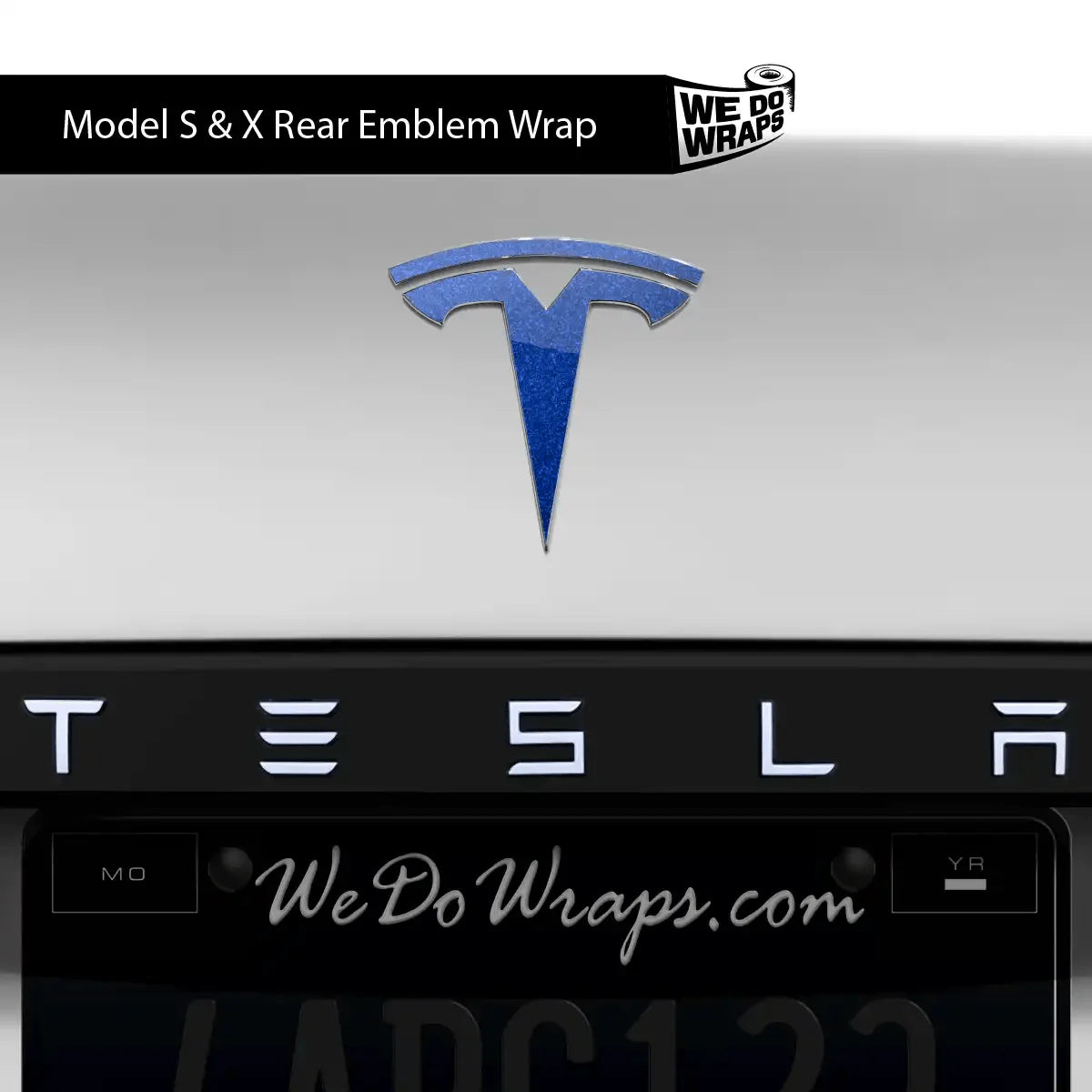 3M Deep Blue Metallic Tesla Emblem Decals (Front + Back) | Model X