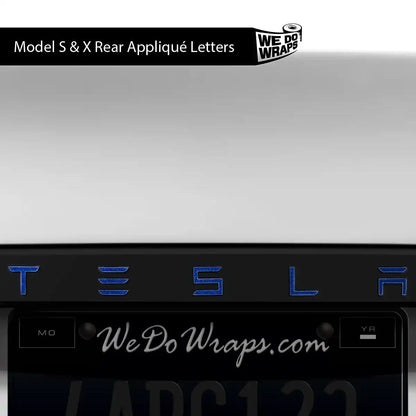3M Deep Blue Metallic Tesla Emblem Decals (Front + Back) | Model S