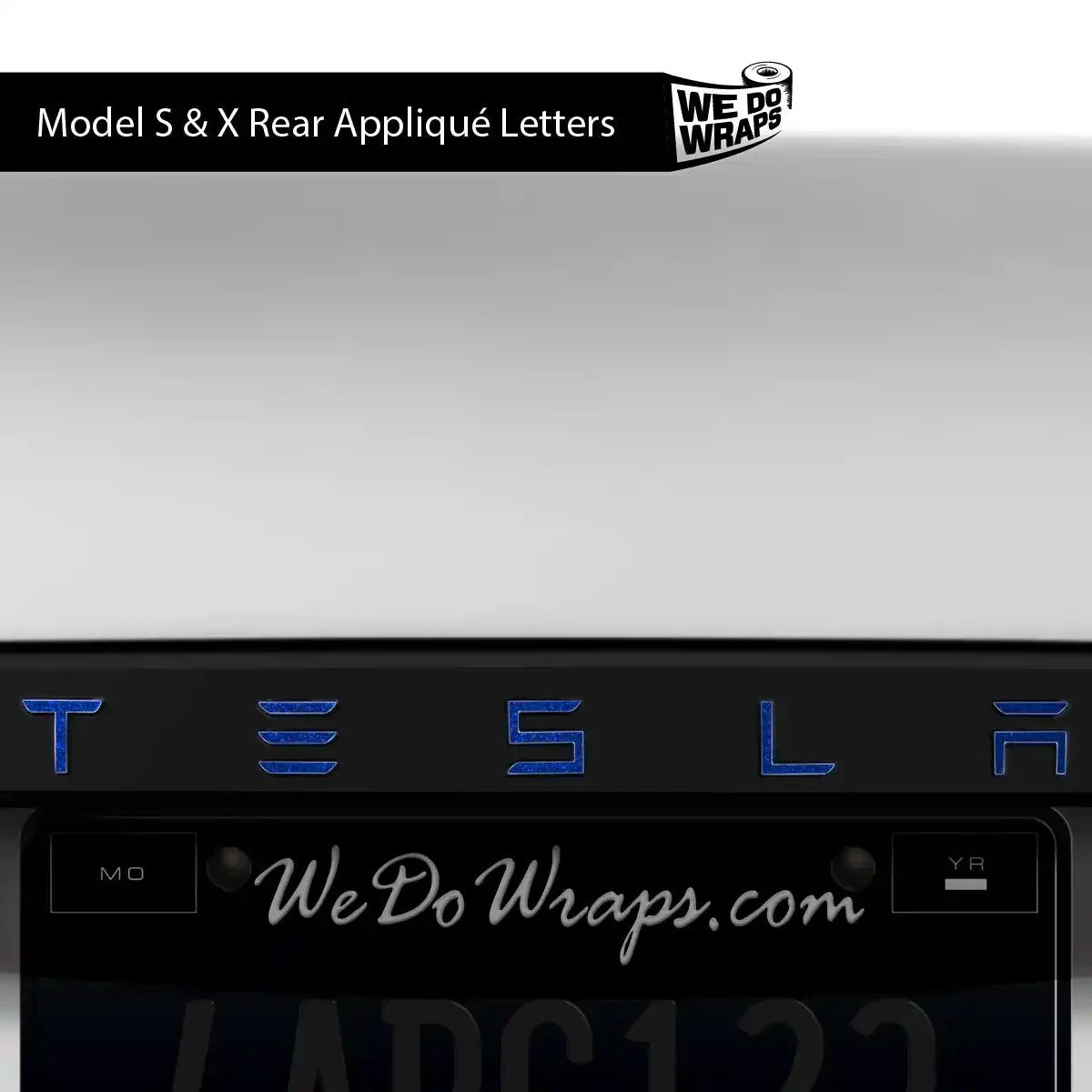 3M Deep Blue Metallic Tesla Emblem Decals (Front + Back) | Model X