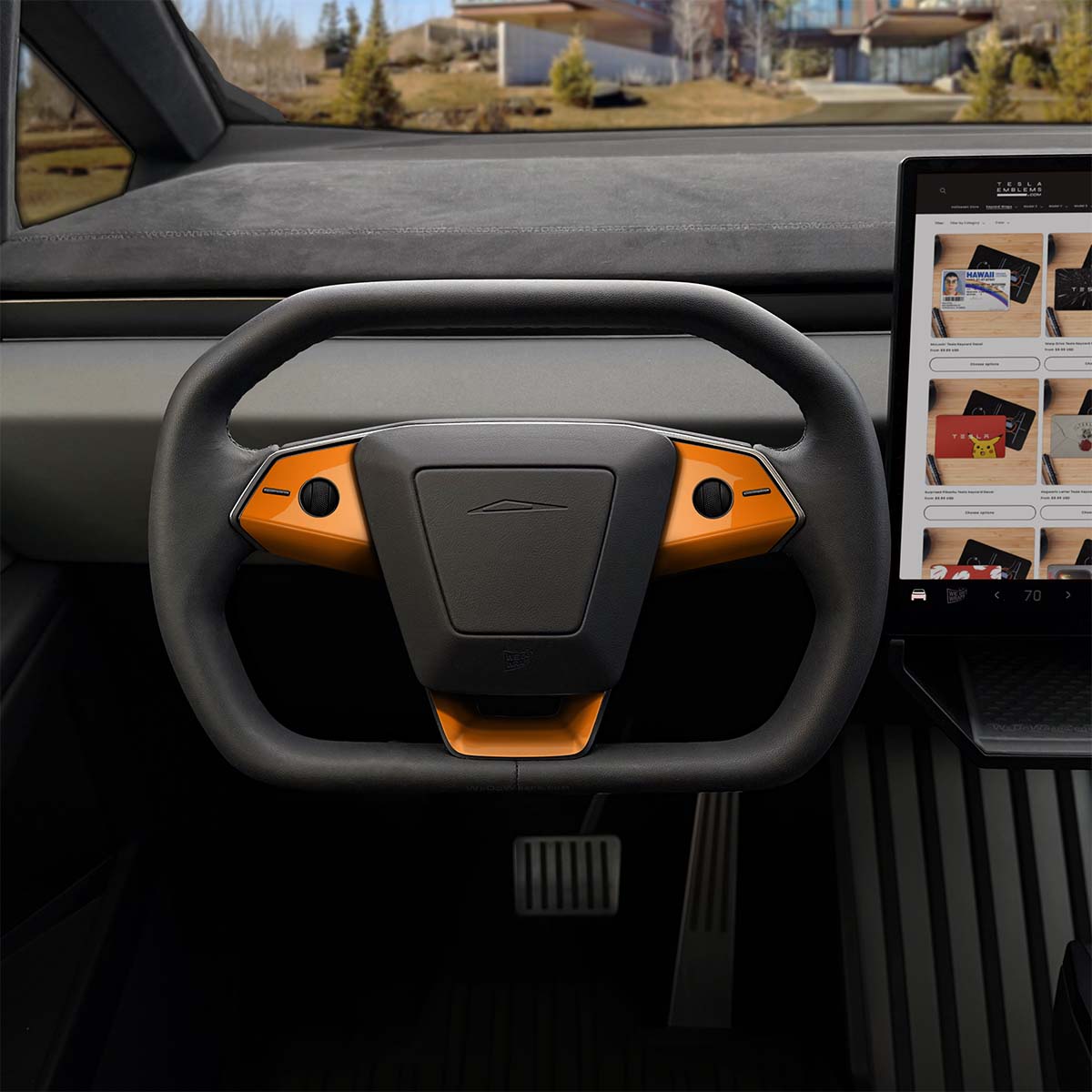 3M Gloss Deep Orange Tesla Steering Wheel Trim Decal Kit (3pcs) | Cybertruck