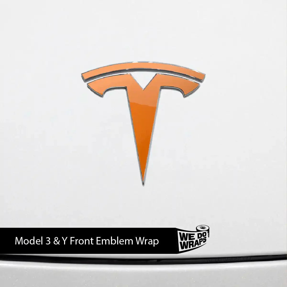 3M Gloss Deep Orange Tesla Emblem Decals (Front + Back) | Model 3