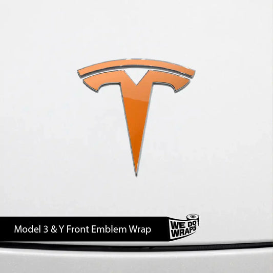 3M Gloss Deep Orange Tesla Emblem Decals (Front + Back) | Model 3