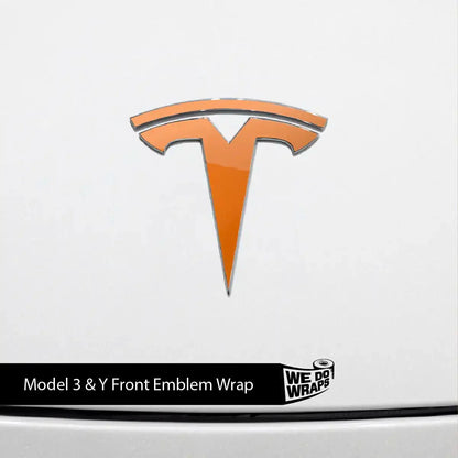 3M Gloss Deep Orange Tesla Emblem Decals (Front + Back) | Model Y