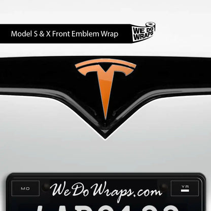 3M Gloss Deep Orange Tesla Emblem Decals (Front + Back) | Model X