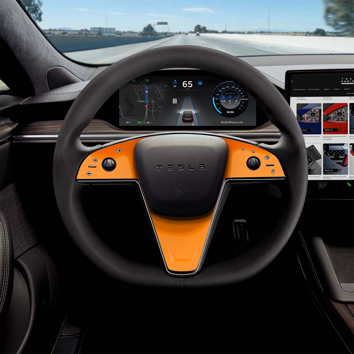 3M Gloss Deep Orange Tesla Steering Wheel Trim Decal Kit (3pcs) | Model X ’21-26