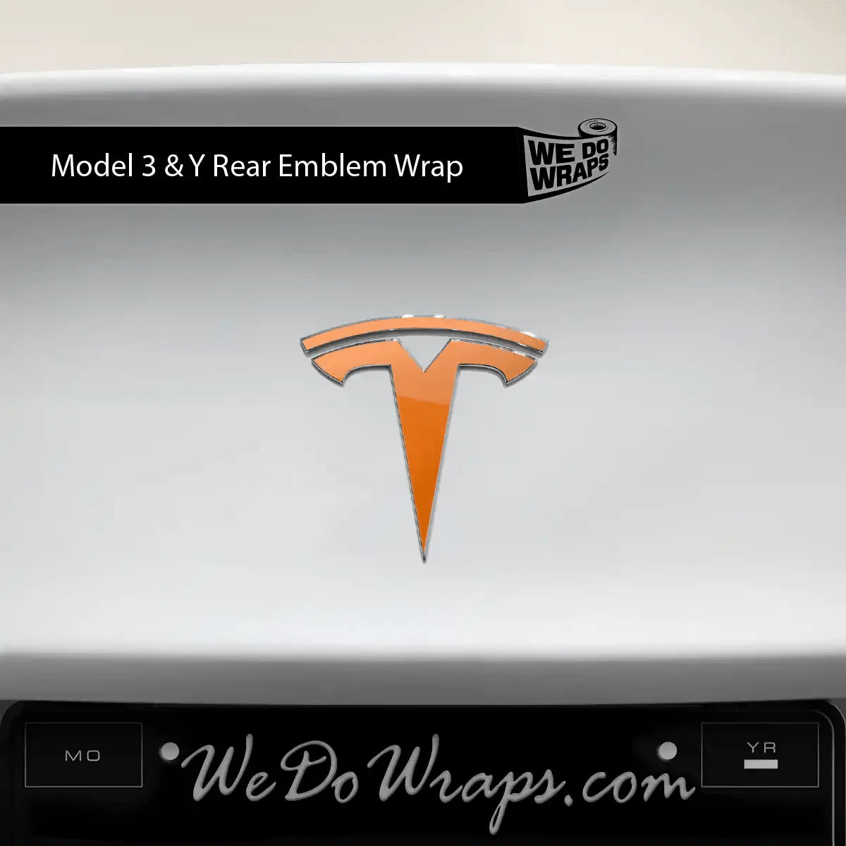3M Gloss Deep Orange Tesla Emblem Decals (Front + Back) | Model 3