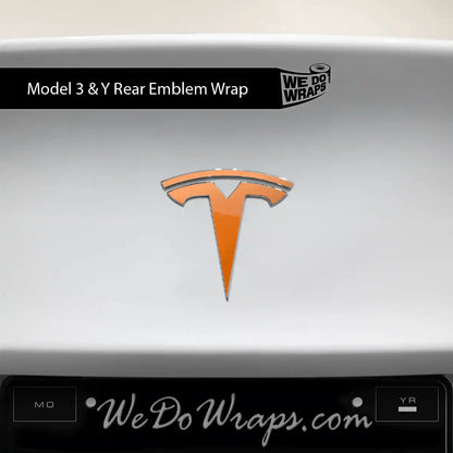 3M Gloss Deep Orange Tesla Emblem Decals (Front + Back) | Model 3