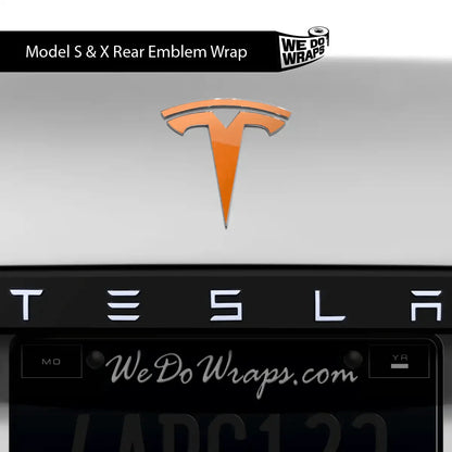 3M Gloss Deep Orange Tesla Emblem Decals (Front + Back) | Model S