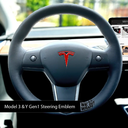 3M Gloss Dragon Fire Red Tesla Steering Wheel Wrap | M3 2017-Jan 2024