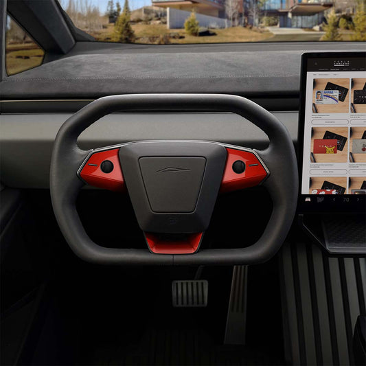 3M Gloss Dragon Fire Red Tesla Steering Wheel Trim Decal Kit (3pcs) | Cybertruck