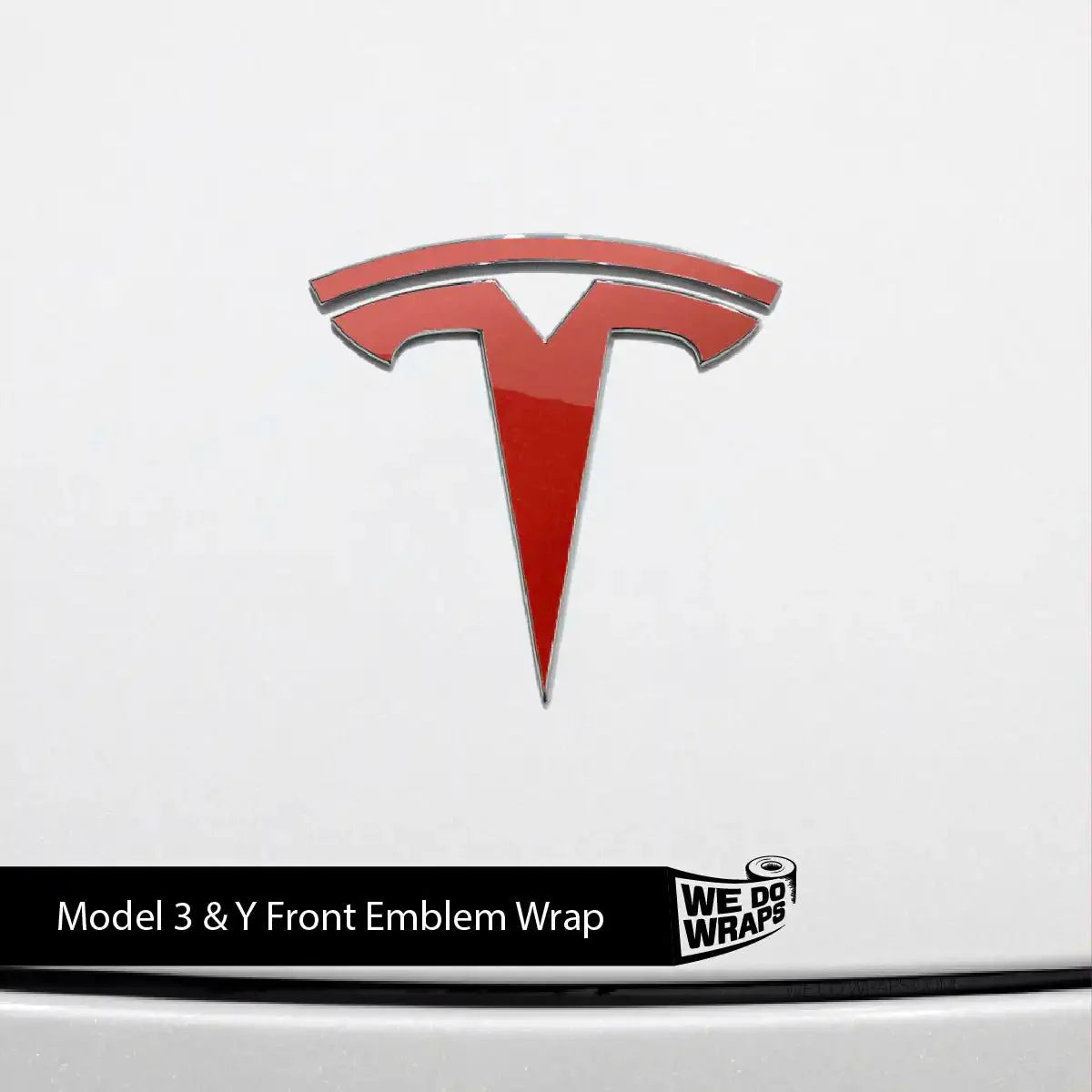 3M Gloss Dragon Fire Red Tesla Emblem Decals (Front + Back) | Model 3