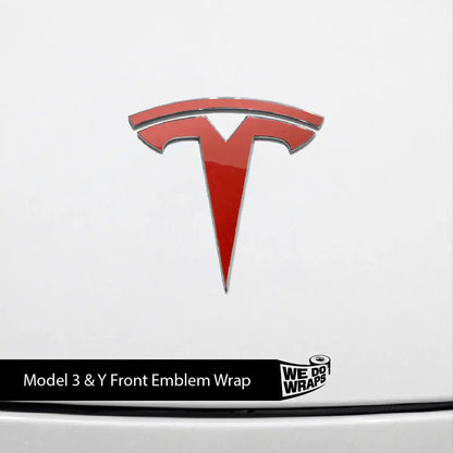 3M Gloss Dragon Fire Red Tesla Emblem Decals (Front + Back) | Model 3
