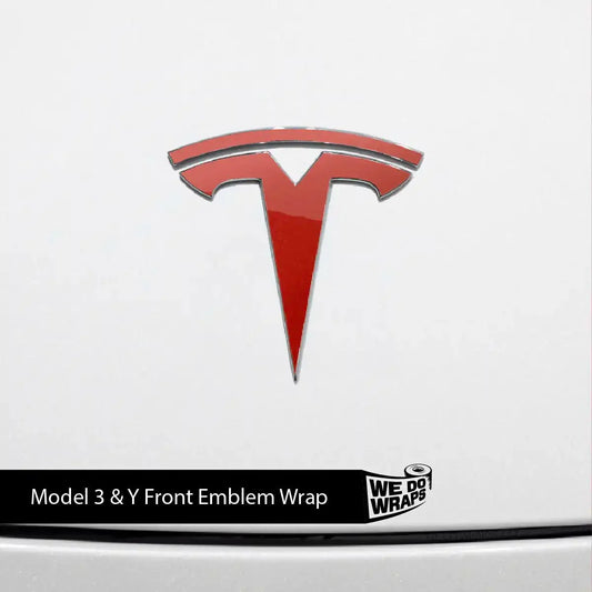 3M Gloss Dragon Fire Red Tesla Emblem Decals (Front + Back) | Model Y