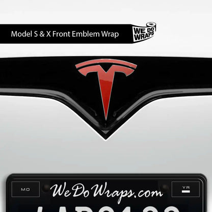 3M Gloss Dragon Fire Red Tesla Emblem Decals (Front + Back) | Model X