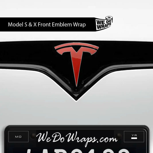 3M Gloss Dragon Fire Red Tesla Emblem Decals (Front + Back) | Model X