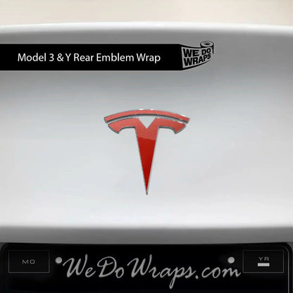 3M Gloss Dragon Fire Red Tesla Emblem Decals (Front + Back) | Model 3