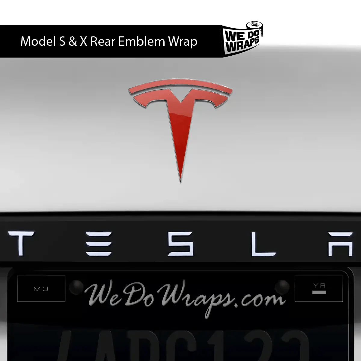 3M Gloss Dragon Fire Red Tesla Emblem Decals (Front + Back) | Model X