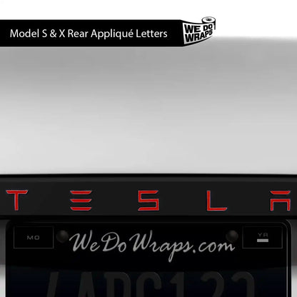 3M Gloss Dragon Fire Red Tesla Emblem Decals (Front + Back) | Model S
