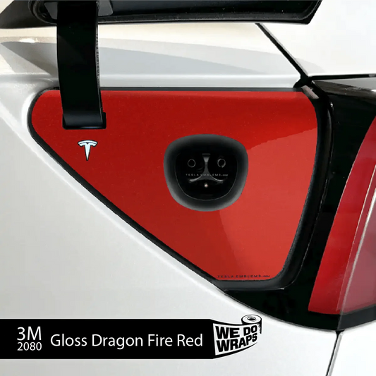 3M Gloss Dragon Fire Red Tesla Charge Port Wrap | Model 3