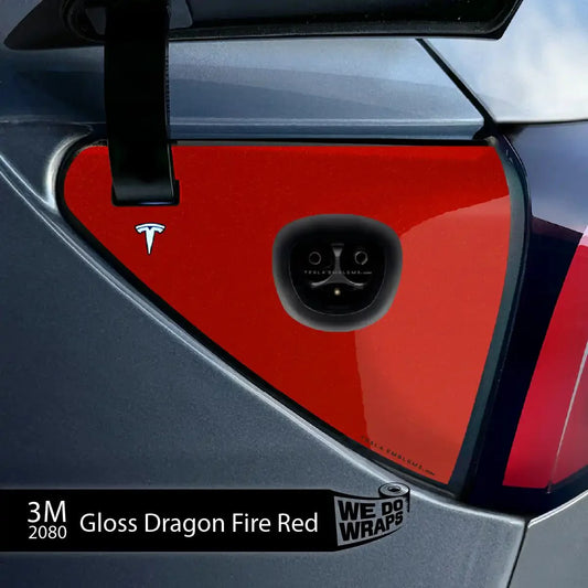 3M Gloss Dragon Fire Red Tesla Charge Port Wrap | Model Y