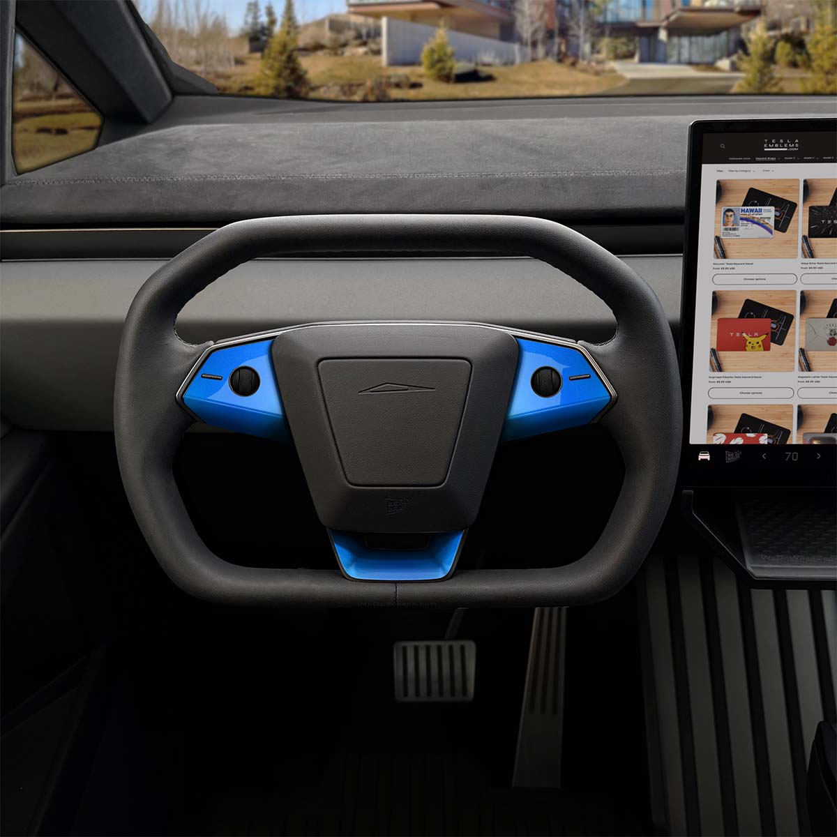 3M Gloss Fire Blue Tesla Steering Wheel Trim Decal Kit (3pcs) | Cybertruck