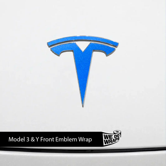 3M Gloss Fire Blue Tesla Emblem Decals (Front + Back) | Model Y