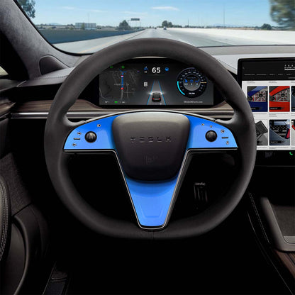 3M Gloss Fire Blue Tesla Steering Wheel Trim Decal Kit (3pcs) | Model S ’21-26
