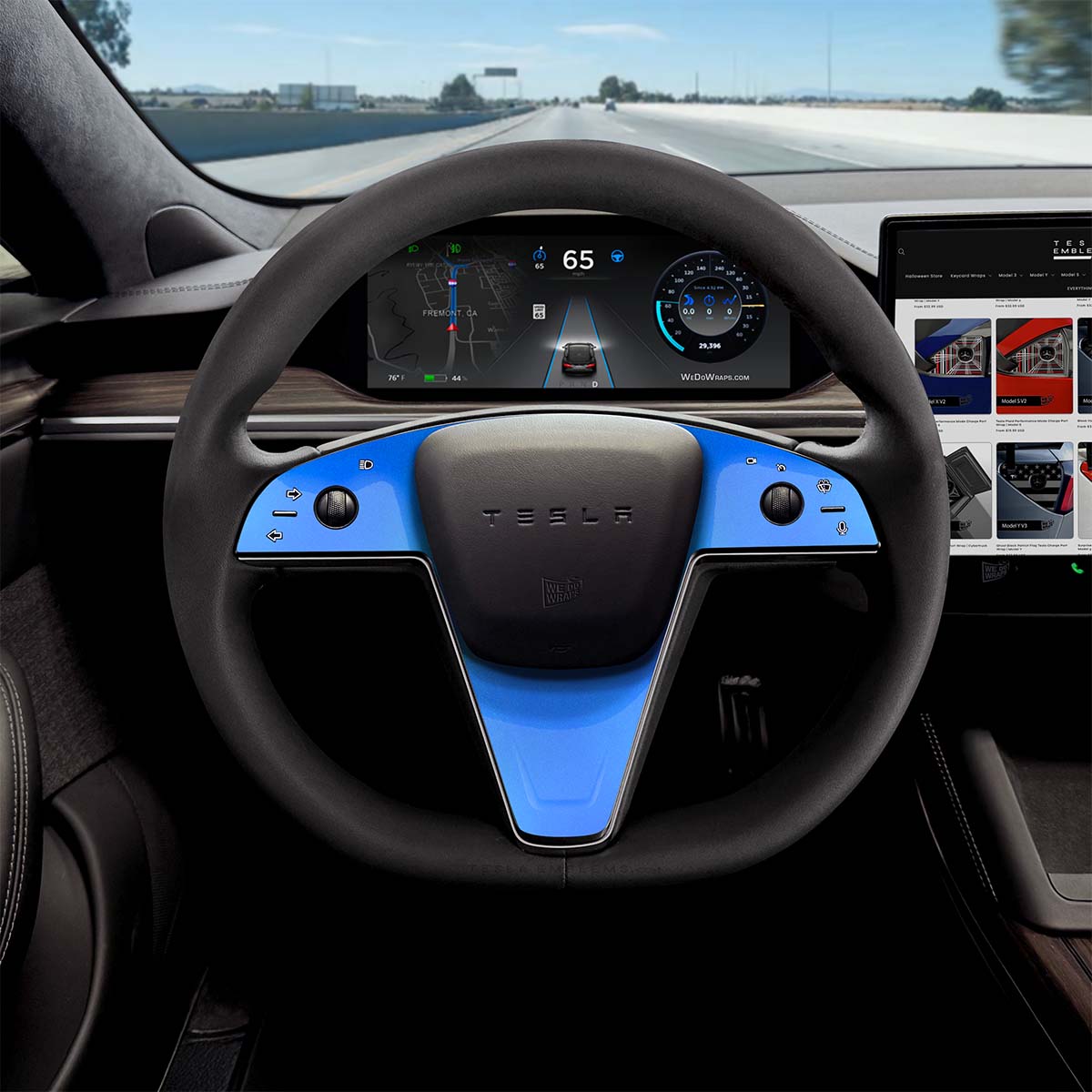 3M Gloss Fire Blue Tesla Steering Wheel Trim Decal Kit (3pcs) | Model X ’21-26