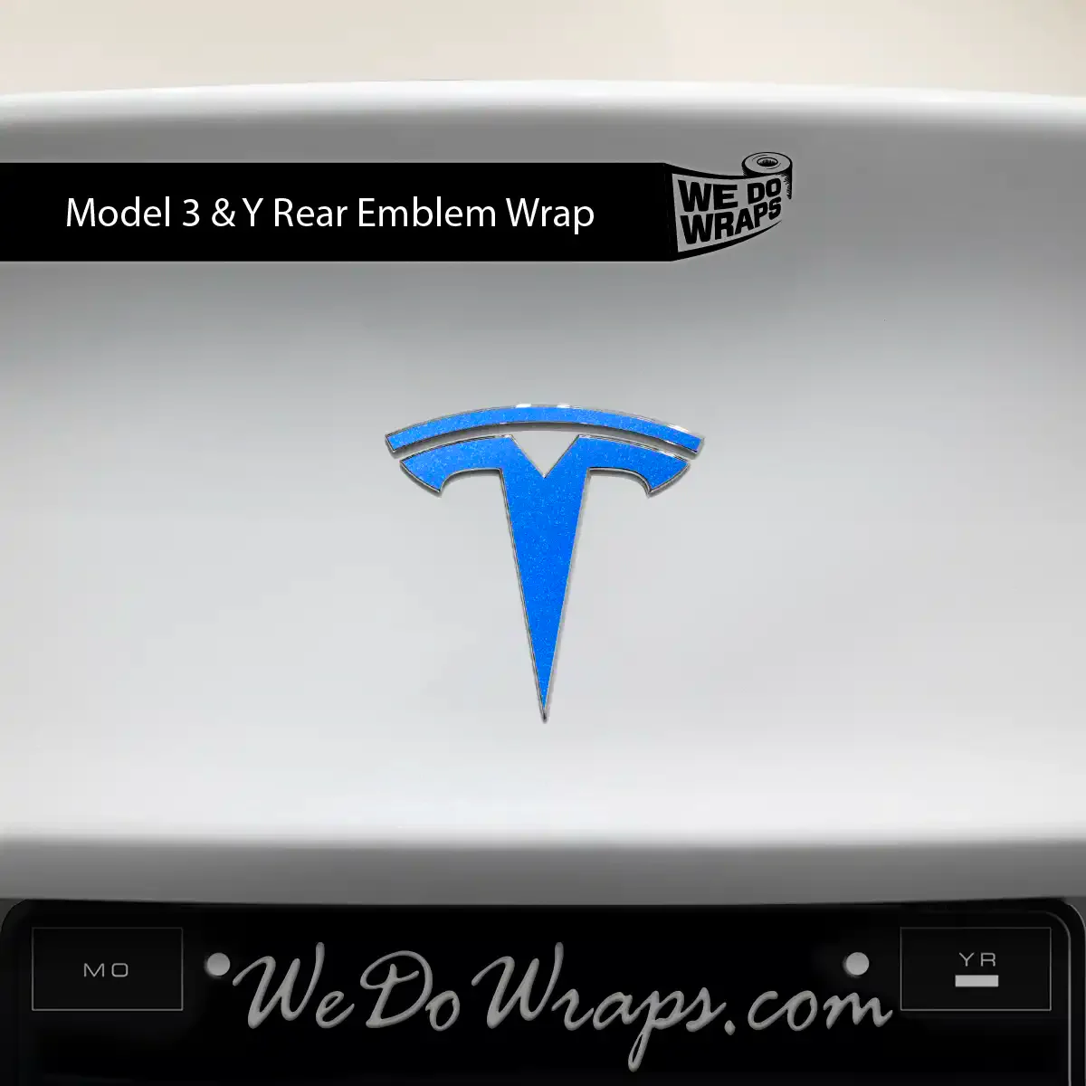 3M Gloss Fire Blue Tesla Emblem Decals (Front + Back) | Model Y