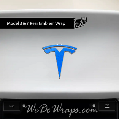 3M Gloss Fire Blue Tesla Emblem Decals (Front + Back) | Model Y