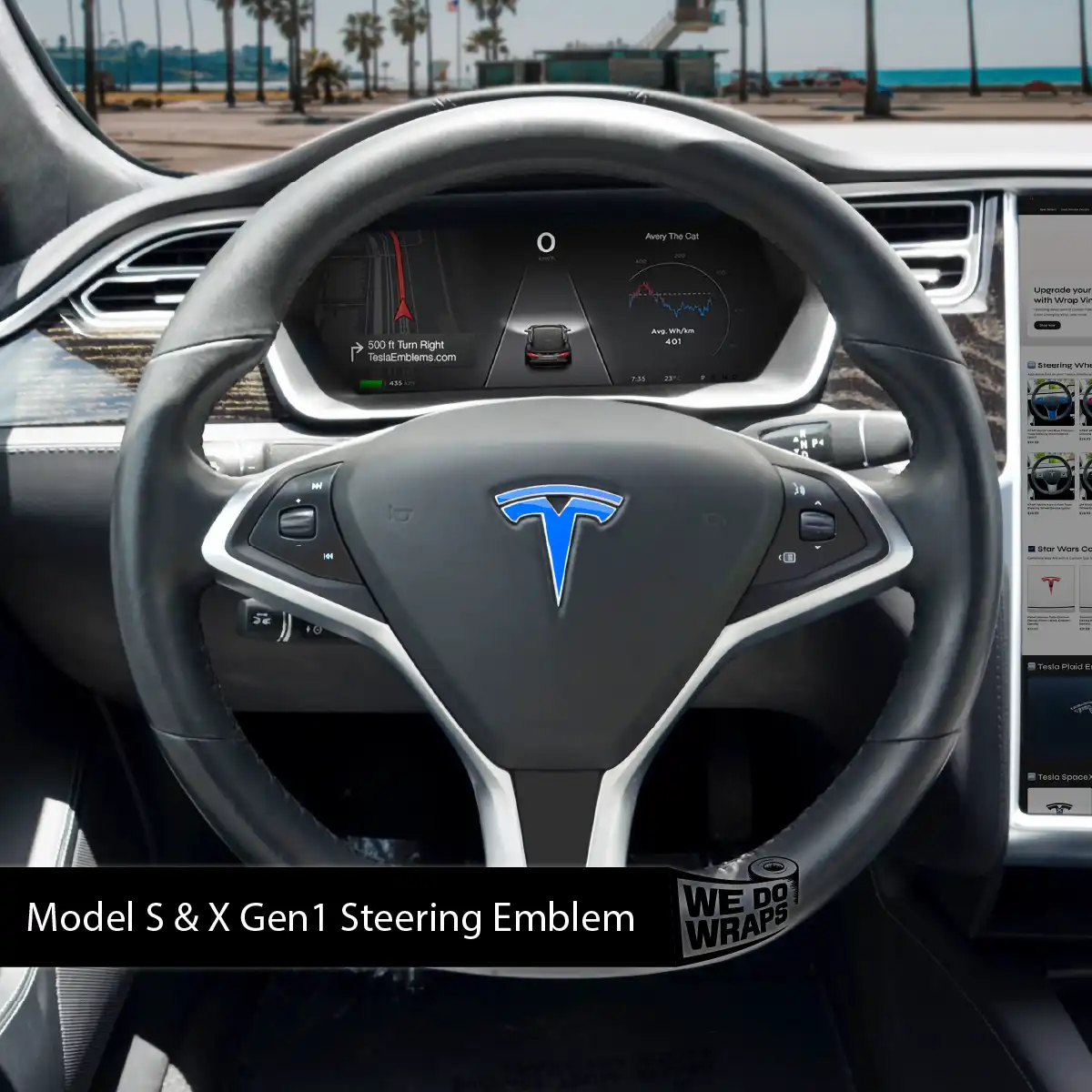 3M Gloss Fire Blue Tesla Steering Wheel Emblem Decal | Model X