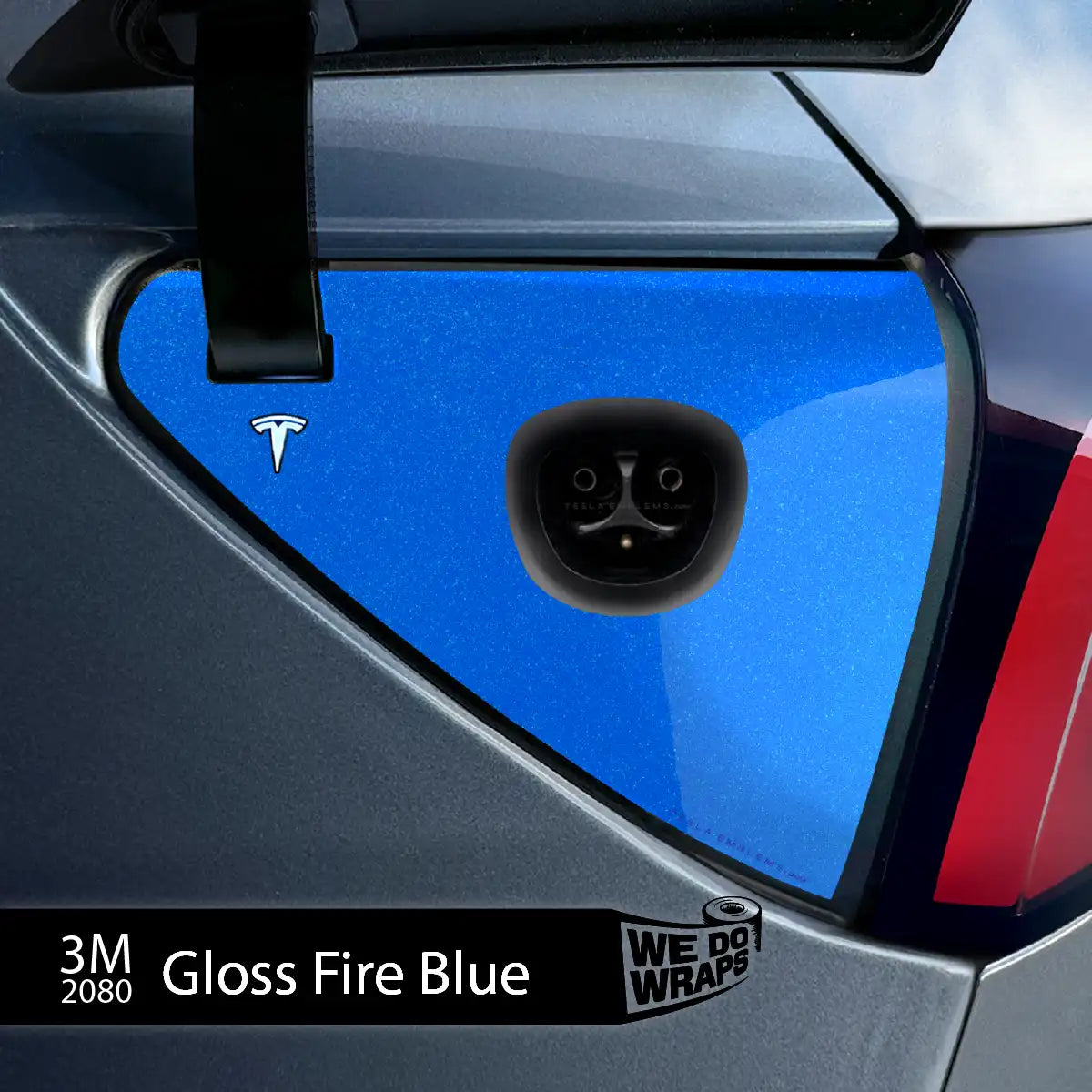 3M Gloss Fire Blue Tesla Charge Port Wrap | Model 3