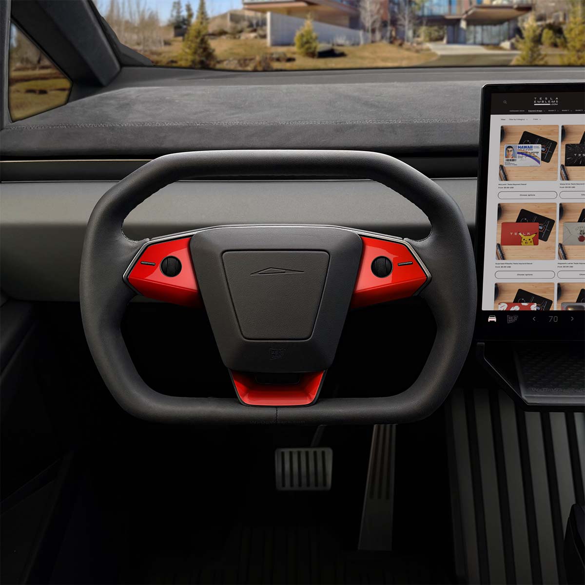 3M Gloss Hot Rod Red Tesla Steering Wheel Trim Decal Kit (3pcs) | Cybertruck