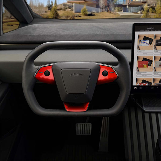 3M Gloss Hot Rod Red Tesla Steering Wheel Trim Decal Kit (3pcs) | Cybertruck