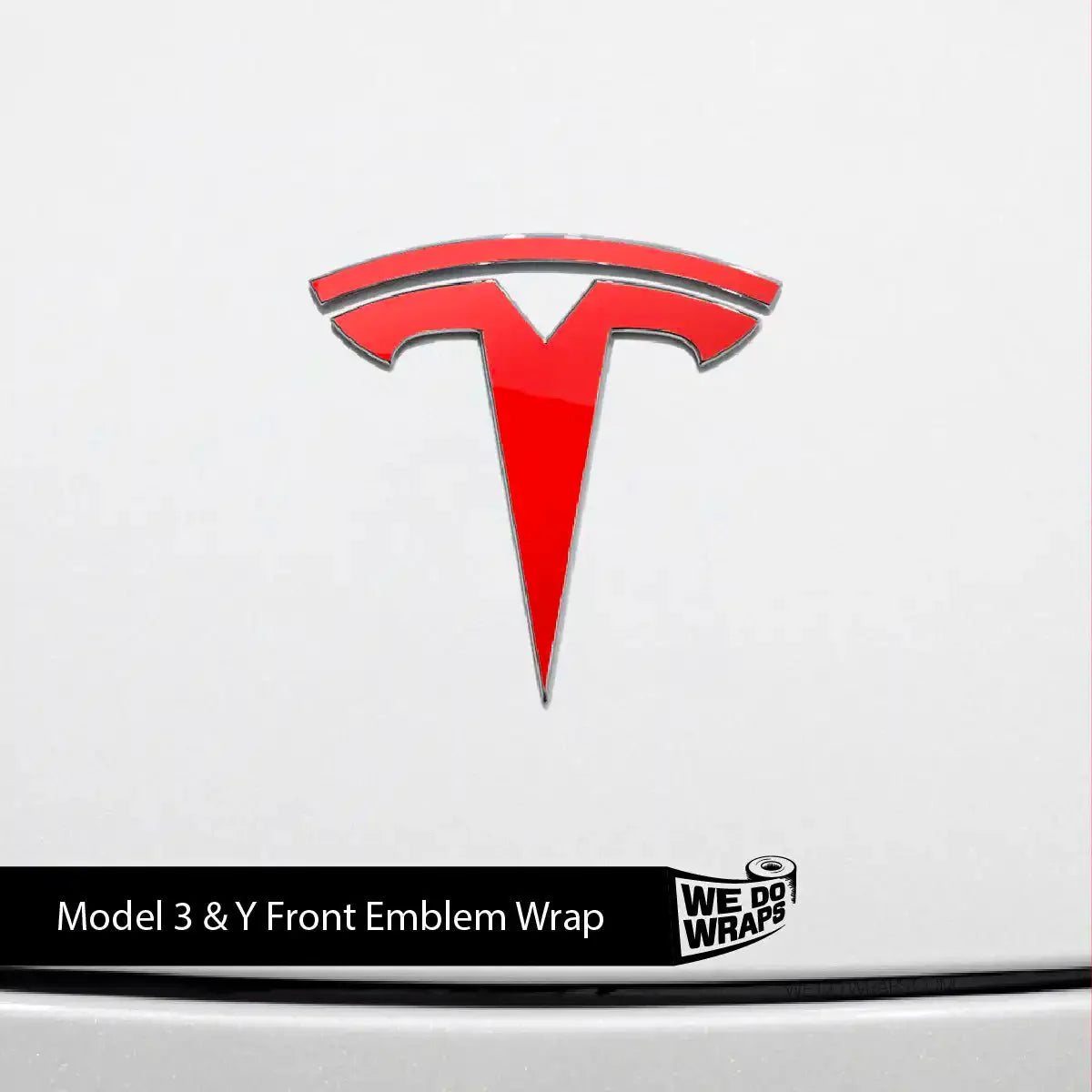 3M Gloss Hot Rod Red Tesla Emblem Decals (Front + Back) | Model Y