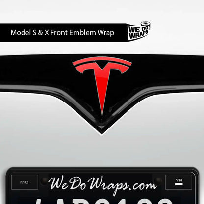 3M Gloss Hot Rod Red Tesla Emblem Decals (Front + Back) | Model S