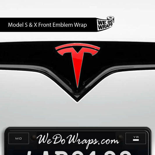 3M Gloss Hot Rod Red Tesla Emblem Decals (Front + Back) | Model S