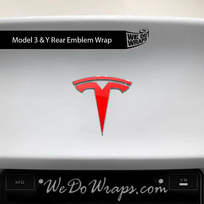 3M Gloss Hot Rod Red Tesla Emblem Decals (Front + Back) | Model Y