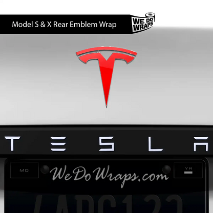 3M Gloss Hot Rod Red Tesla Emblem Decals (Front + Back) | Model S