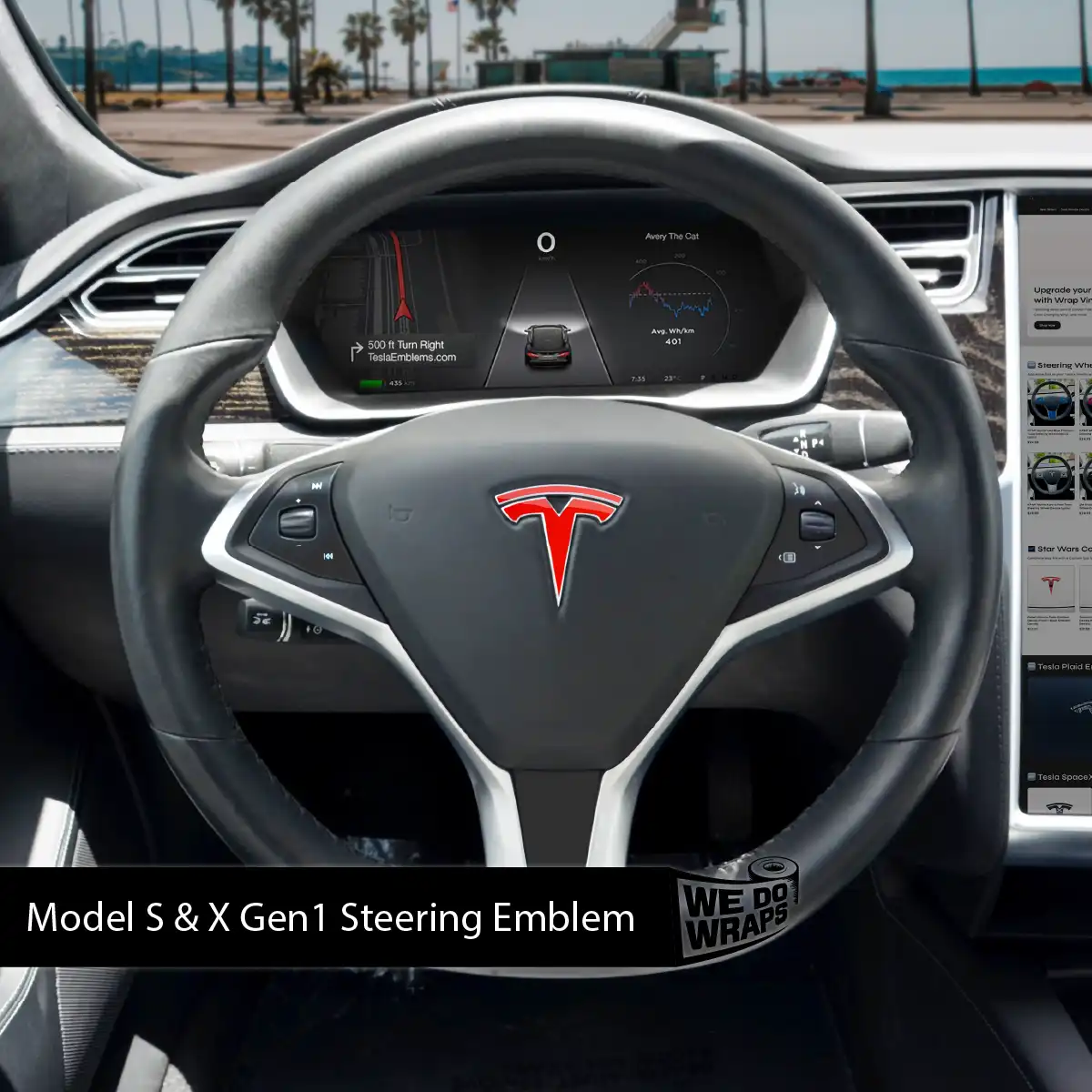 3M Gloss Hot Rod Red Tesla Steering Wheel Emblem Decal | Model S