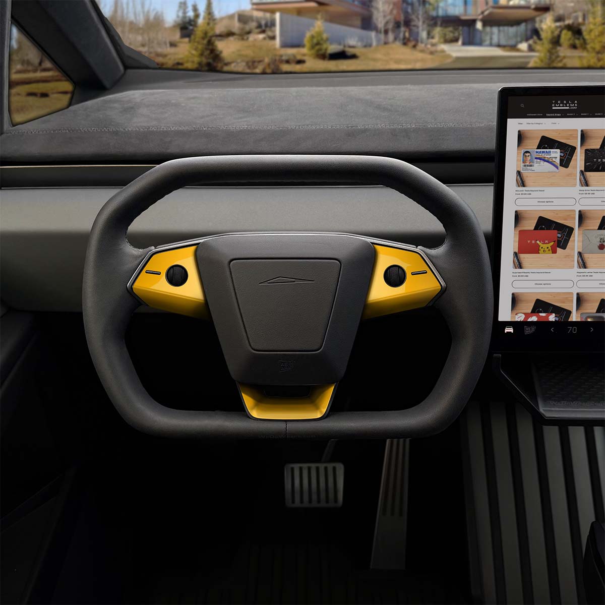 3M Gloss Sunflower Yellow Tesla Steering Wheel Trim Decal Kit (3pcs) | Cybertruck
