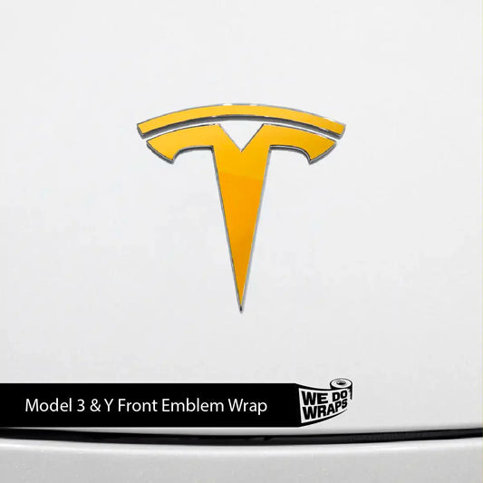 3M Gloss Sunflower Yellow Tesla Emblem Decals (Front + Back) | Model 3