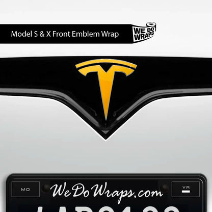 3M Gloss Sunflower Yellow Tesla Emblem Decals (Front + Back) | Model X