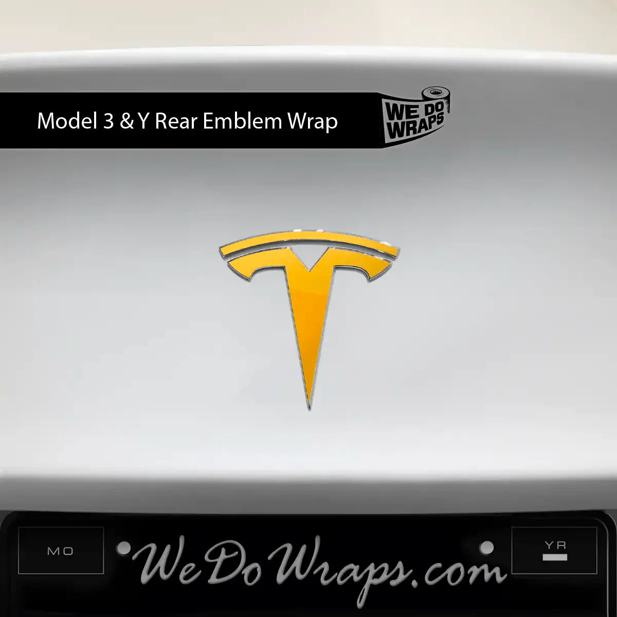3M Gloss Sunflower Yellow Tesla Emblem Decals (Front + Back) | Model Y
