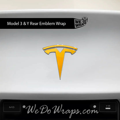 3M Gloss Sunflower Yellow Tesla Emblem Decals (Front + Back) | Model Y