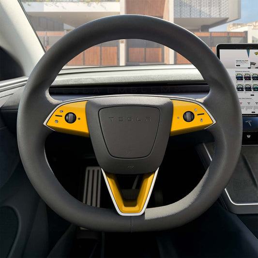 3M Gloss Sunflower Yellow Tesla Steering Wheel Trim Decal Kit (3pcs) | MY 2026+ Refresh